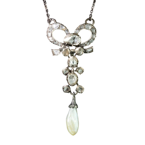 Antique Rose-Cut Diamond And Pearl Lavaliere - 2