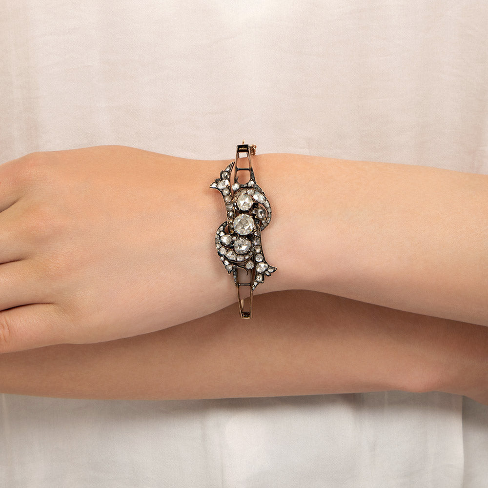 Antique Rose-Cut Diamond Bangle Bracelet - 8
