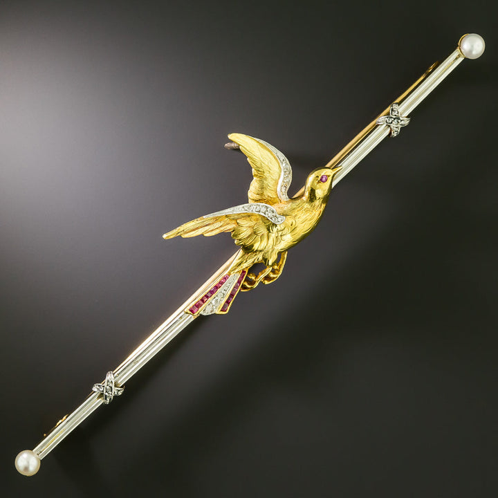 Antique Ruby* and Diamond Bird Bar Brooch