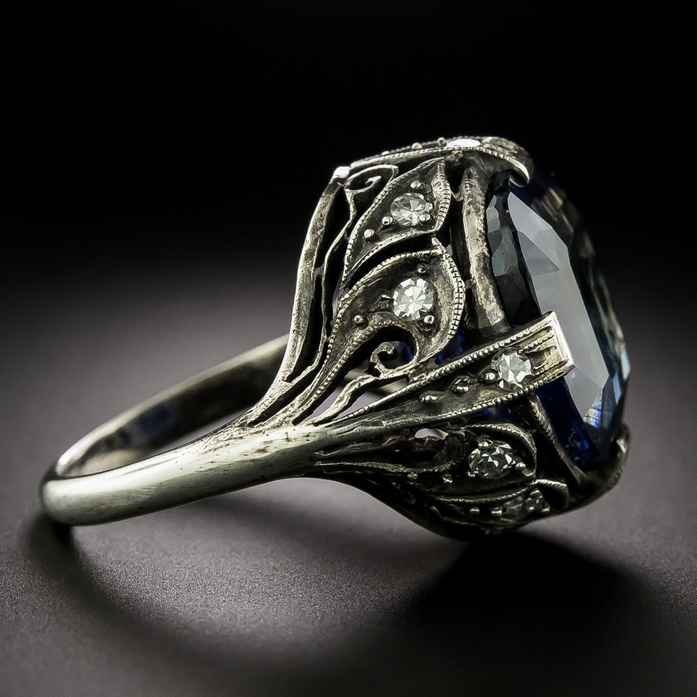 Antique Silver 16.31 Carat No-Heat Sapphire Ring - GIA - 4