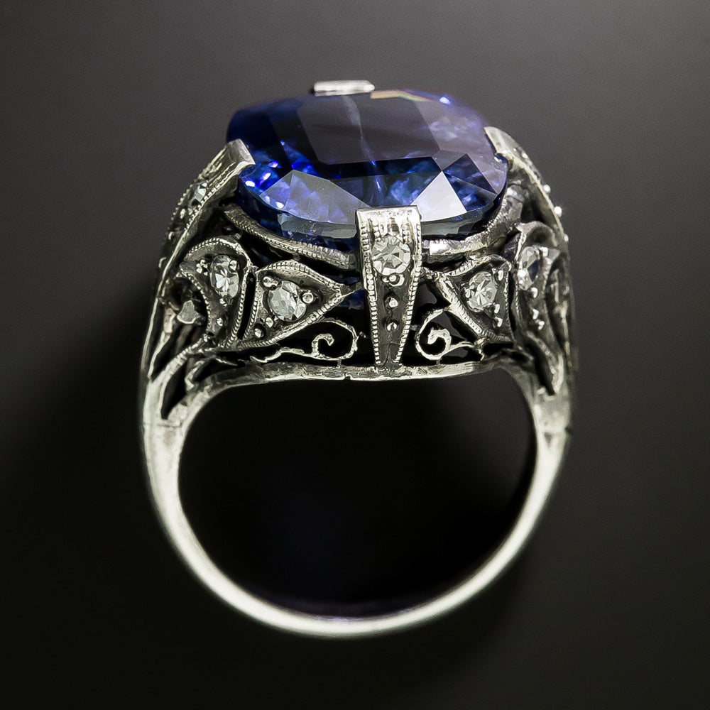 Antique Silver 16.31 Carat No-Heat Sapphire Ring - GIA - 5