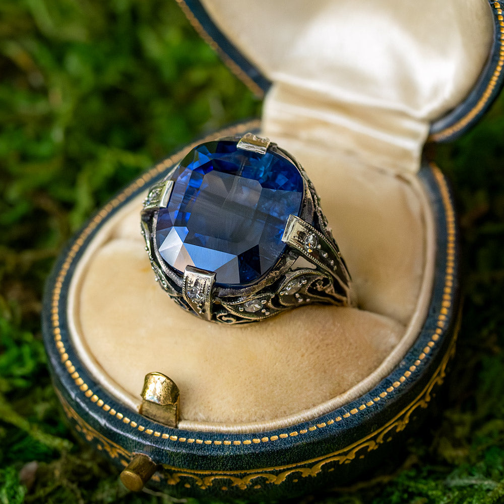 Antique Silver 16.31 Carat No-Heat Sapphire Ring - GIA - 7