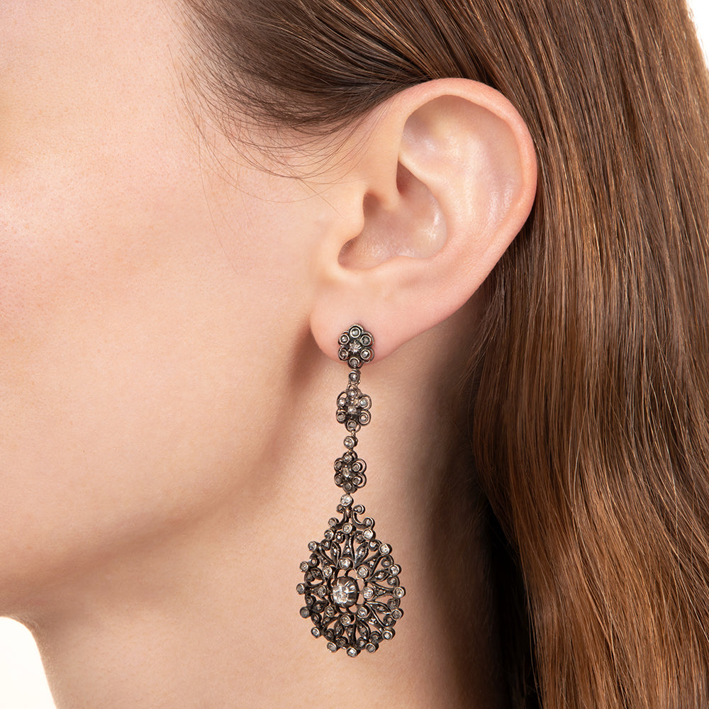 Antique Silver Diamond Dangle Earrings - 3