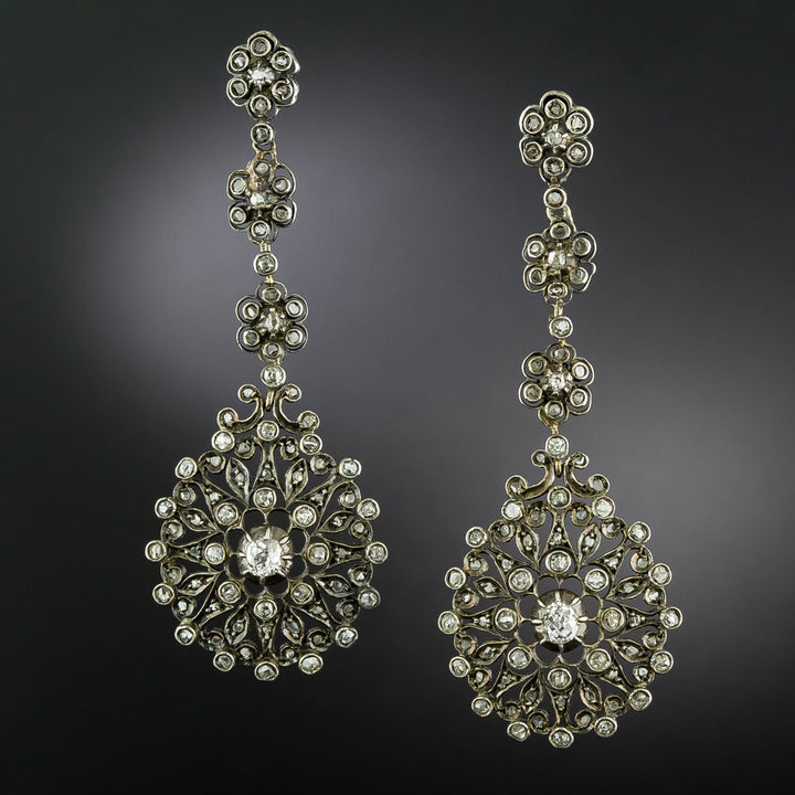 Antique Silver Diamond Dangle Earrings