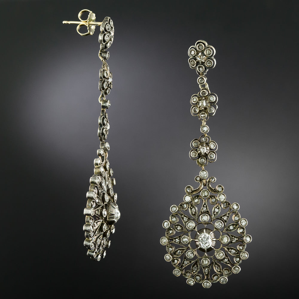 Antique Silver Diamond Dangle Earrings - 3