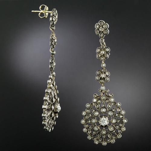 Antique Silver Diamond Dangle Earrings - 3