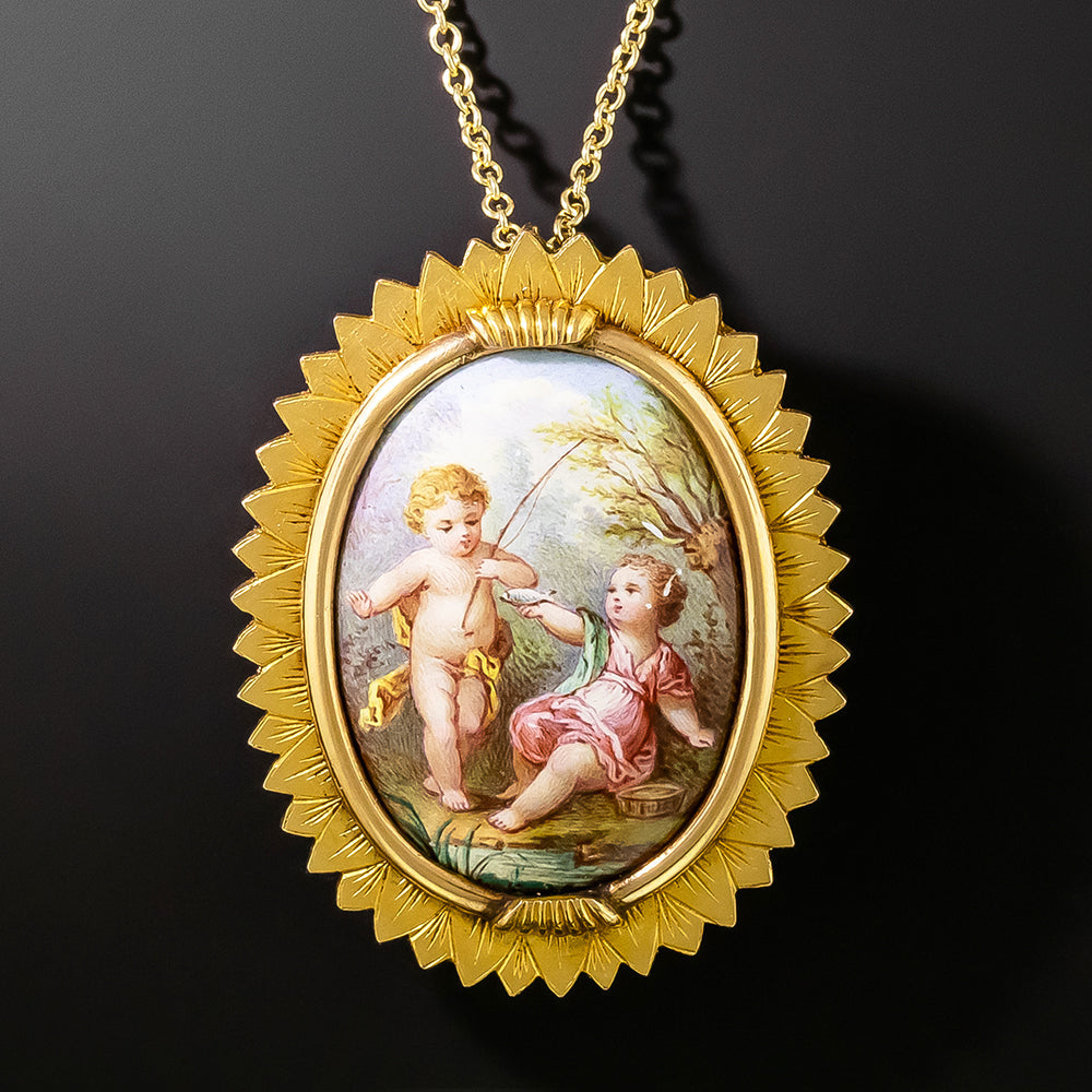 Antique Swiss Enamel Picture Brooch/Pendant, French 1838-1847 - 1