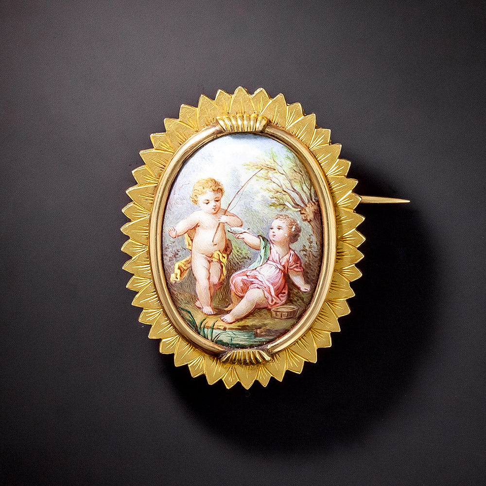 Antique Swiss Enamel Picture Brooch/Pendant, French 1838-1847 - 1