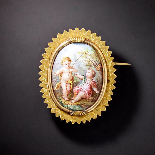 Antique Swiss Enamel Picture Brooch/Pendant, French 1838-1847 - 1