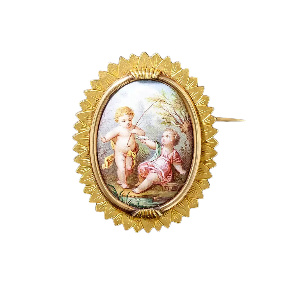 Antique Swiss Enamel Picture Brooch/Pendant, French 1838-1847 - 4