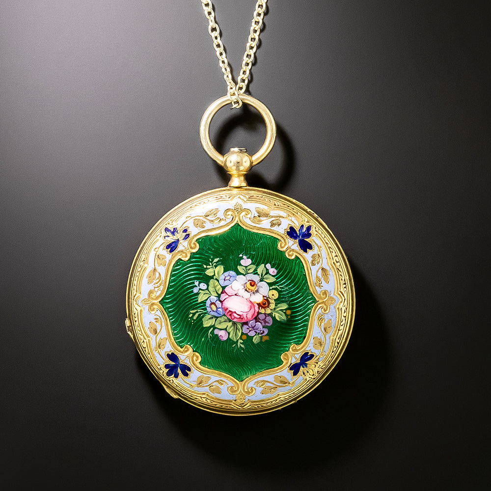  Antique Two-Sided Enamel and Diamond Locket - 2