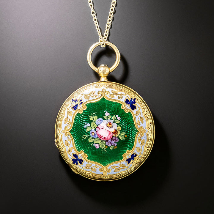 Antique Two-Sided Enamel and Diamond Locket