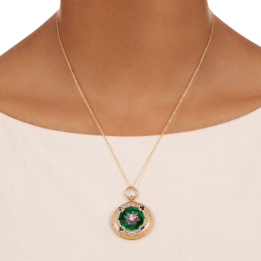  Antique Two-Sided Enamel and Diamond Locket - 7