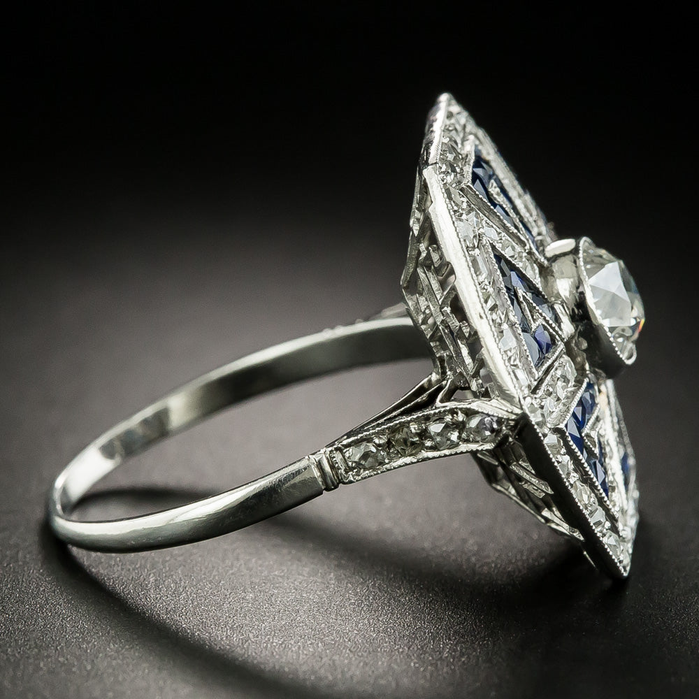 Art Deco Style 1.00 Carat Diamond and Sapphire Greek Key Motif Ring - 5