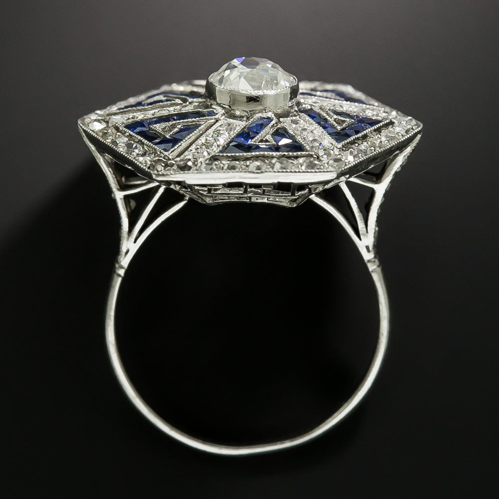 Art Deco Style 1.00 Carat Diamond and Sapphire Greek Key Motif Ring - 7