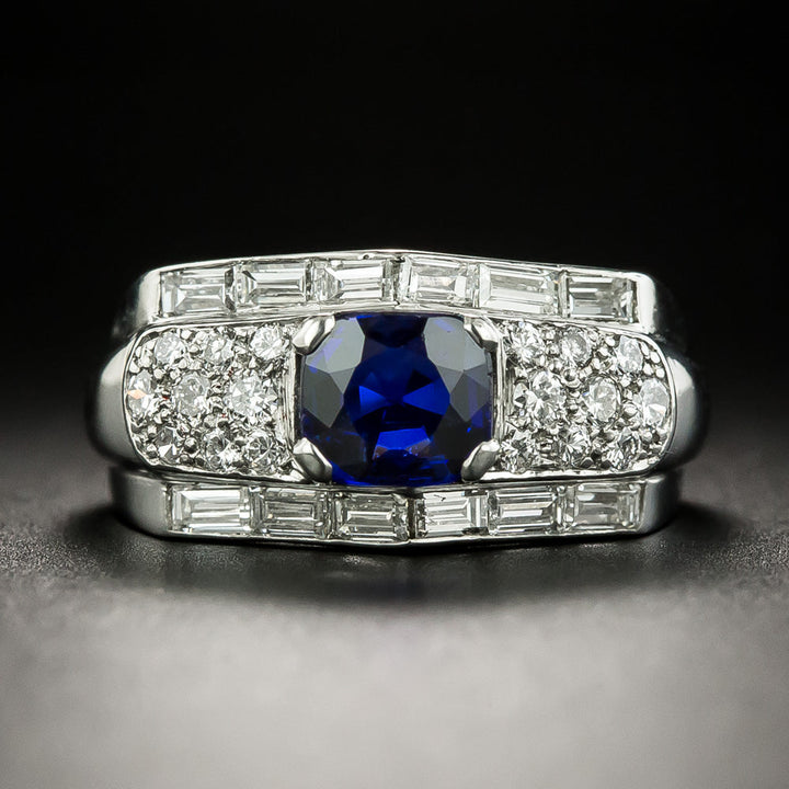 Art Deco 1.00 Carat No-Heat Sapphire and Diamond Ring - GIA