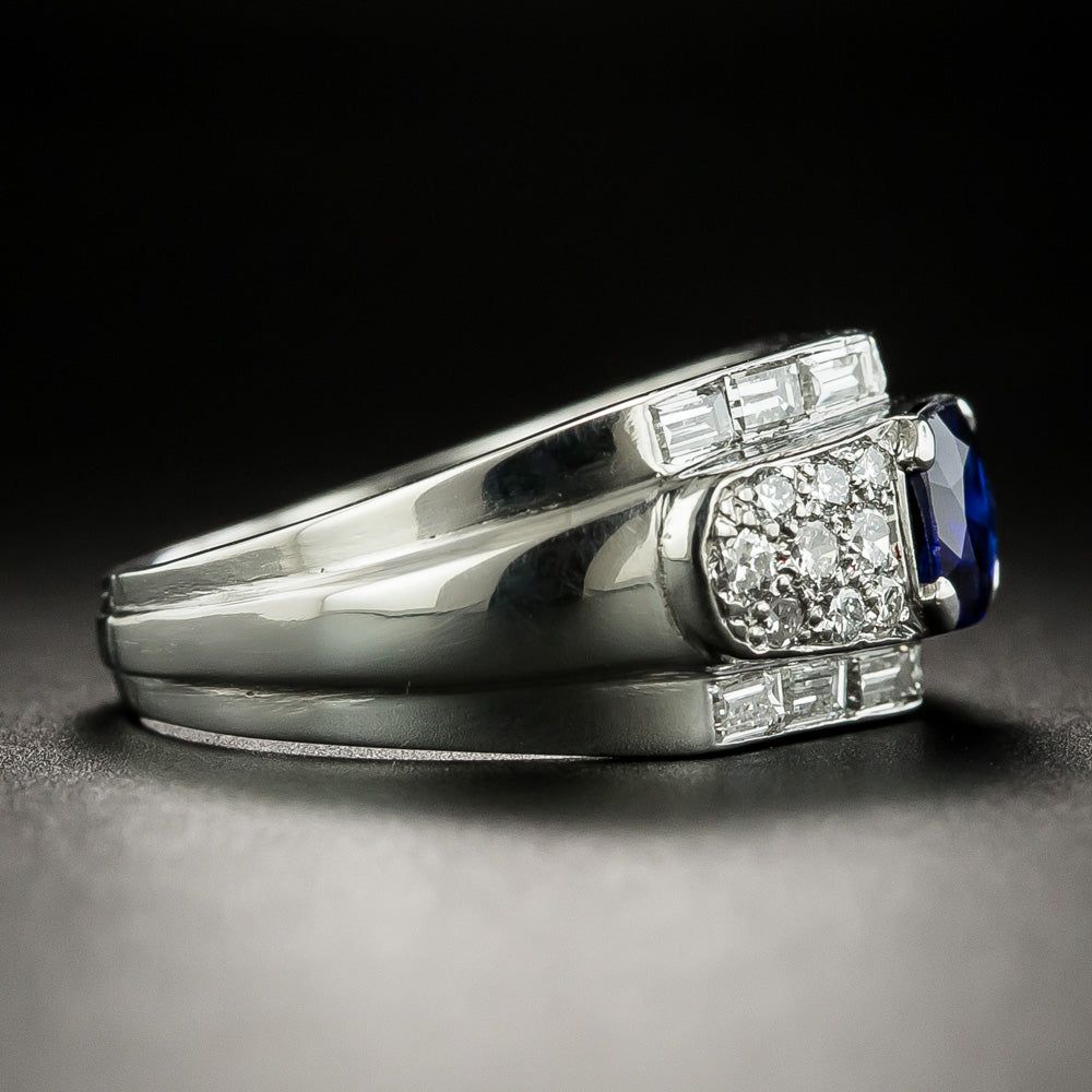 Art Deco 1.00 Carat No-Heat Sapphire and Diamond Ring - GIA - 2