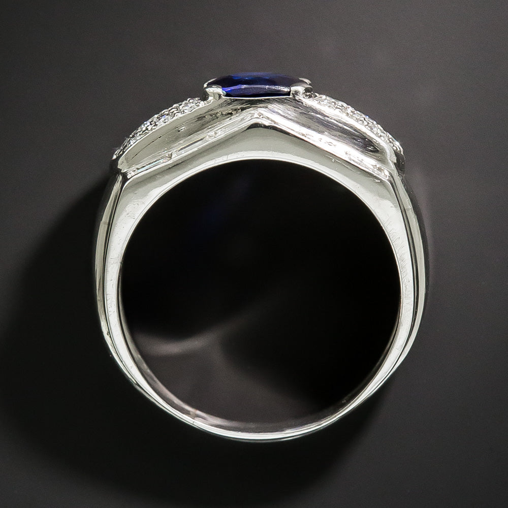 Art Deco 1.00 Carat No-Heat Sapphire and Diamond Ring - GIA - 3