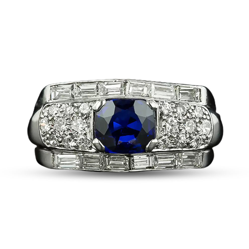 Art Deco 1.00 Carat No-Heat Sapphire and Diamond Ring - GIA - 4