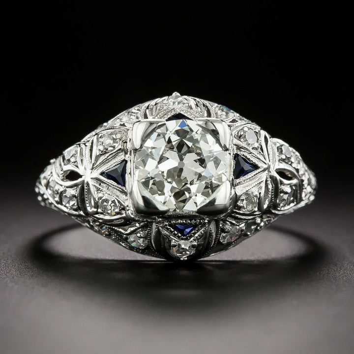 Art Deco 1.01 Carat Diamond and Sapphire* Ring - GIA L SI1