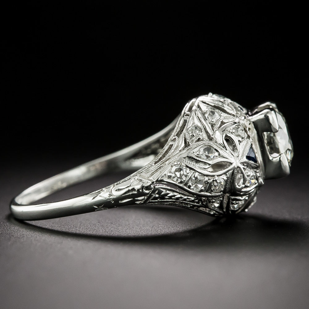 Art Deco 1.01 Carat Diamond and Sapphire* Ring - GIA L SI1 - 4