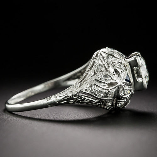 Art Deco 1.01 Carat Diamond and Sapphire* Ring - GIA L SI1 - 4