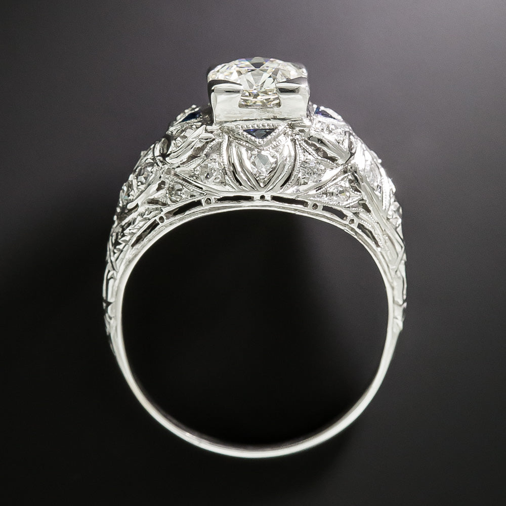 Art Deco 1.01 Carat Diamond and Sapphire* Ring - GIA L SI1 - 5