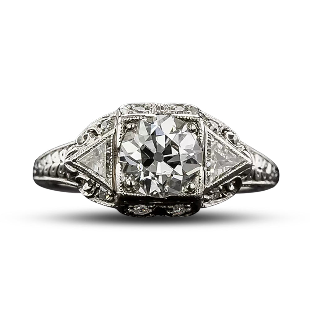 Art Deco 1.01 Carat Diamond Engagement Ring - GIA E SI2 - 4