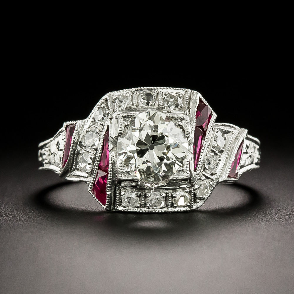 Art Deco 1.02 Carat Diamond and Ruby* Ring - GIA L I1 - 2
