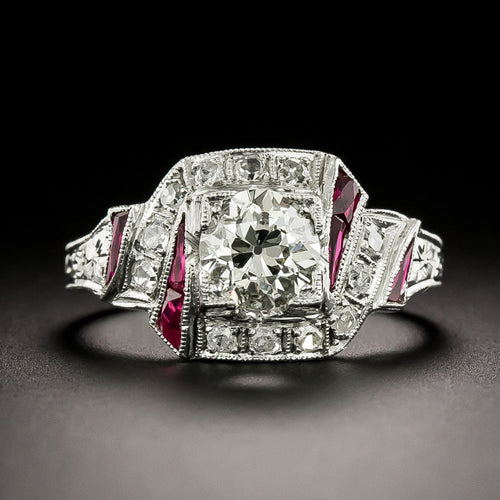 Art Deco 1.02 Carat Diamond and Ruby* Ring - GIA L I1 - 2