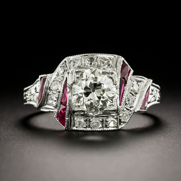 Art Deco 1.02 Carat Diamond and Ruby* Ring - GIA L I1