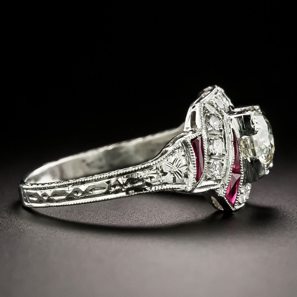 Art Deco 1.02 Carat Diamond and Ruby* Ring - GIA L I1 - 3