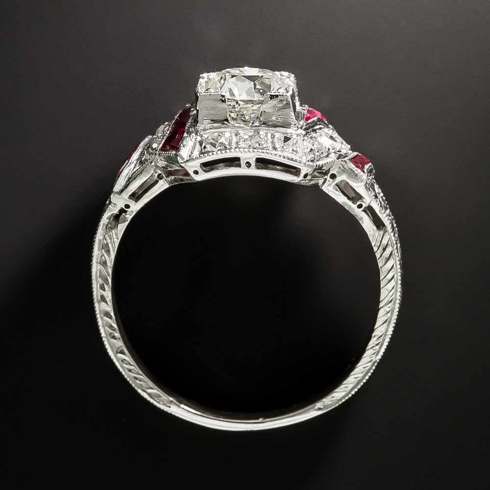 Art Deco 1.02 Carat Diamond and Ruby* Ring - GIA L I1 - 4