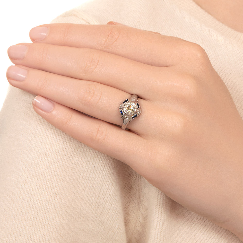 Art Deco 1.03 Carat Diamond and Sapphire* Ring - GIA N SI1 - 10