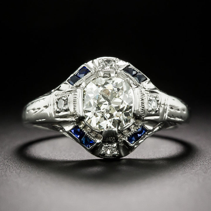 Art Deco 1.03 Carat Diamond and Sapphire* Ring - GIA N SI1