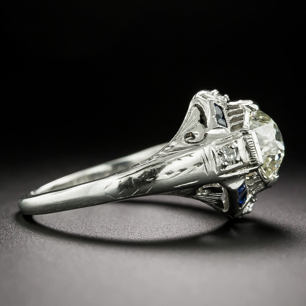 Art Deco 1.03 Carat Diamond and Sapphire* Ring - GIA N SI1 - 8