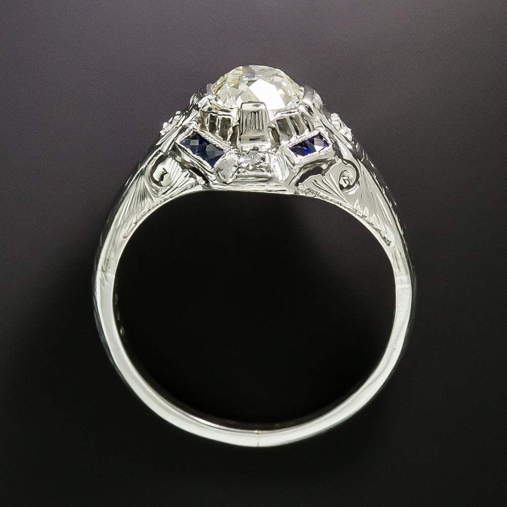 Art Deco 1.03 Carat Diamond and Sapphire* Ring - GIA N SI1 - 9