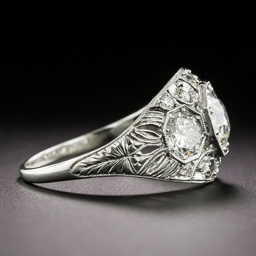 Art Deco 1.10 Carat Diamond Three-Stone Engraved Ring - GIA  I  VS2 - 12
