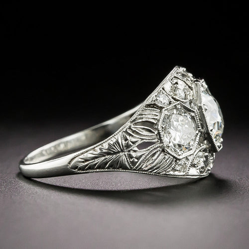 Art Deco 1.10 Carat Diamond Three-Stone Engraved Ring - GIA  I  VS2 - 12