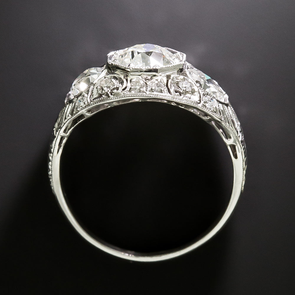 Art Deco 1.10 Carat Diamond Three-Stone Engraved Ring - GIA  I  VS2 - 13