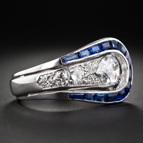 Art Deco 1.10 Carat Pear-Shaped Diamond and Sapphire Ring - 7