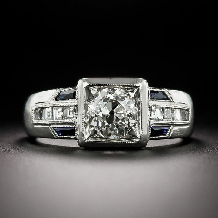 Art Deco 1.11 Carat Diamond and Sapphire* Ring - GIA I SI1