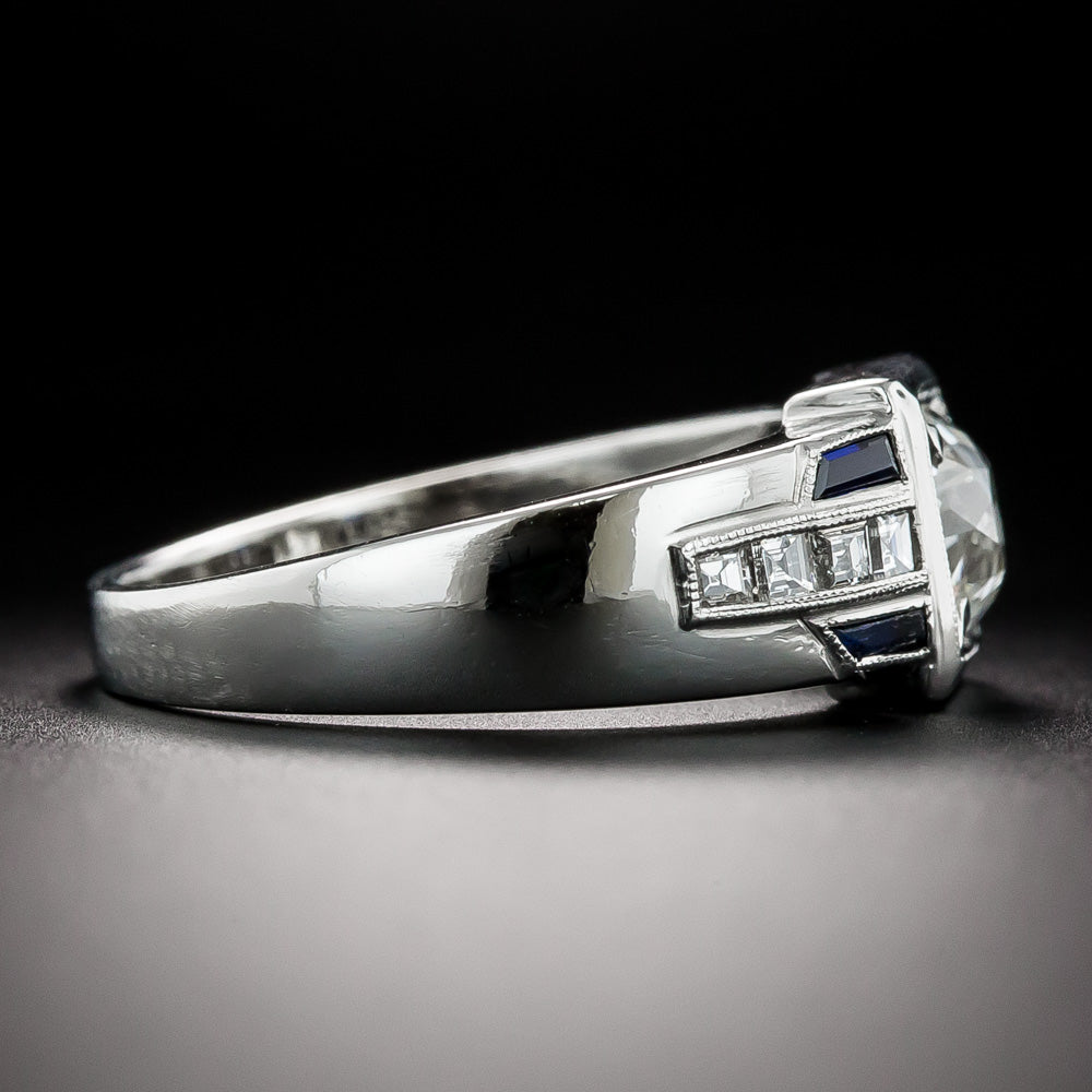 Art Deco 1.11 Carat Diamond and Sapphire* Ring - GIA I SI1  - 2