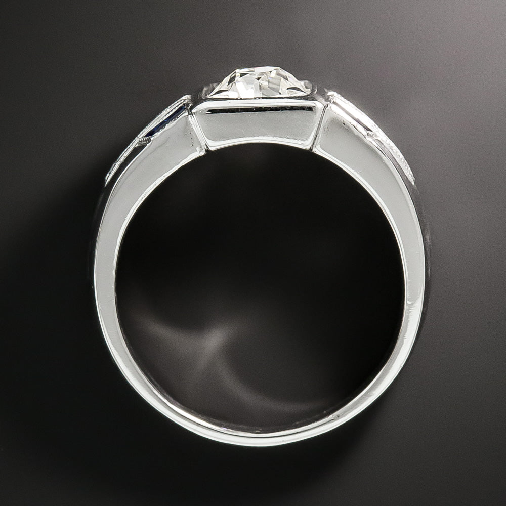 Art Deco 1.11 Carat Diamond and Sapphire* Ring - GIA I SI1  - 3