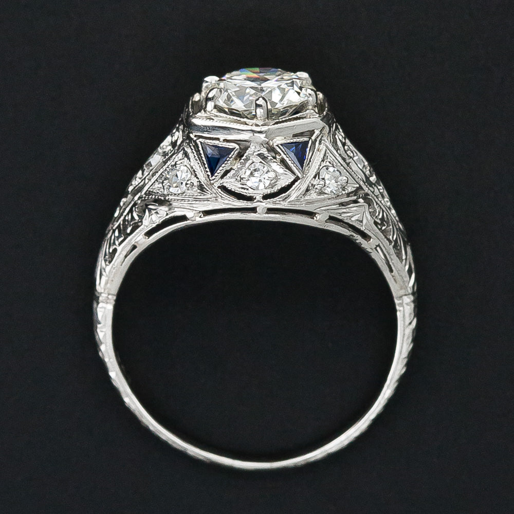 Art Deco 1.13 Carat Diamond Engagement Ring with Sapphire* Accents - GIA I VS1 - 8