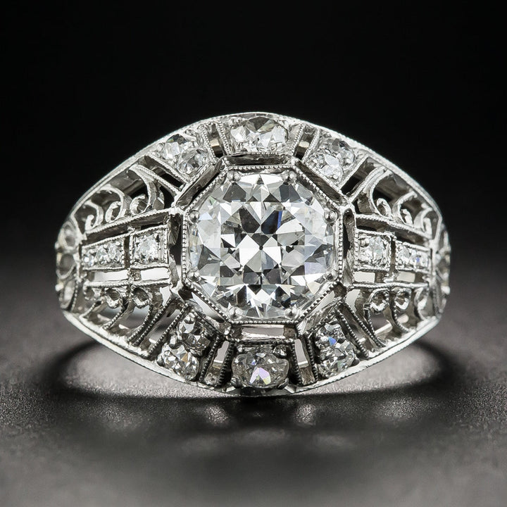 Art Deco 1.22 Carat Diamond Platinum Engagement Ring - GIA H SI1