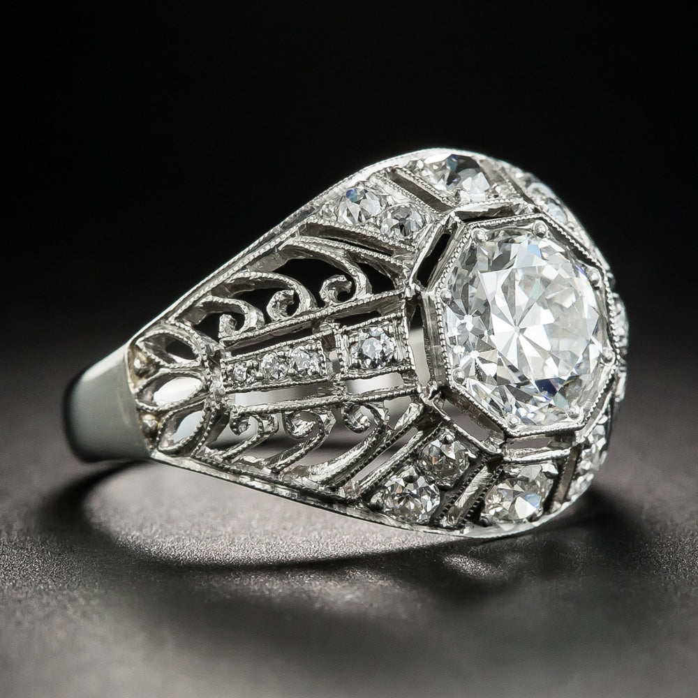 Art Deco 1.22 Carat Diamond Platinum Engagement Ring - GIA H SI1 - 3