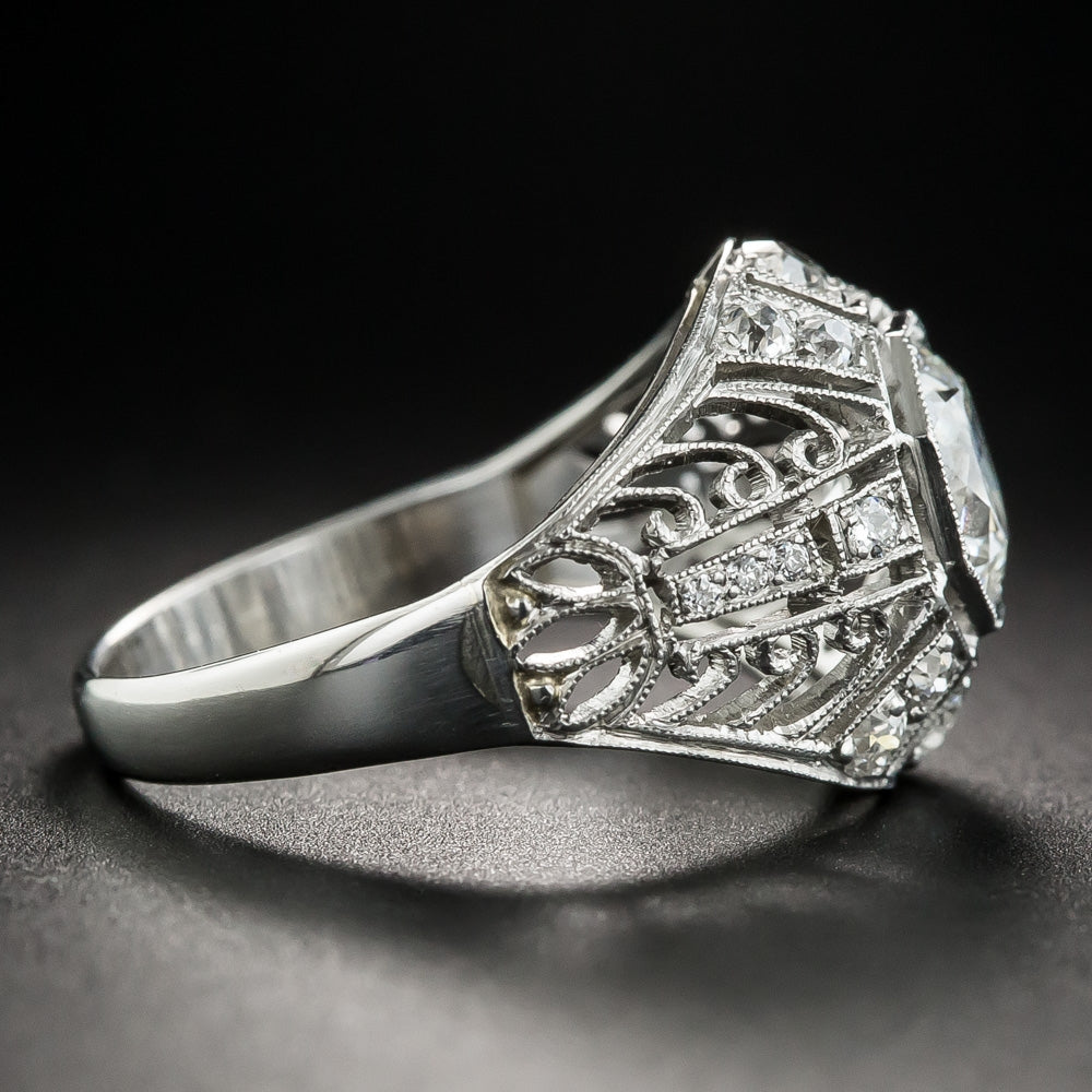 Art Deco 1.22 Carat Diamond Platinum Engagement Ring - GIA H SI1 - 4