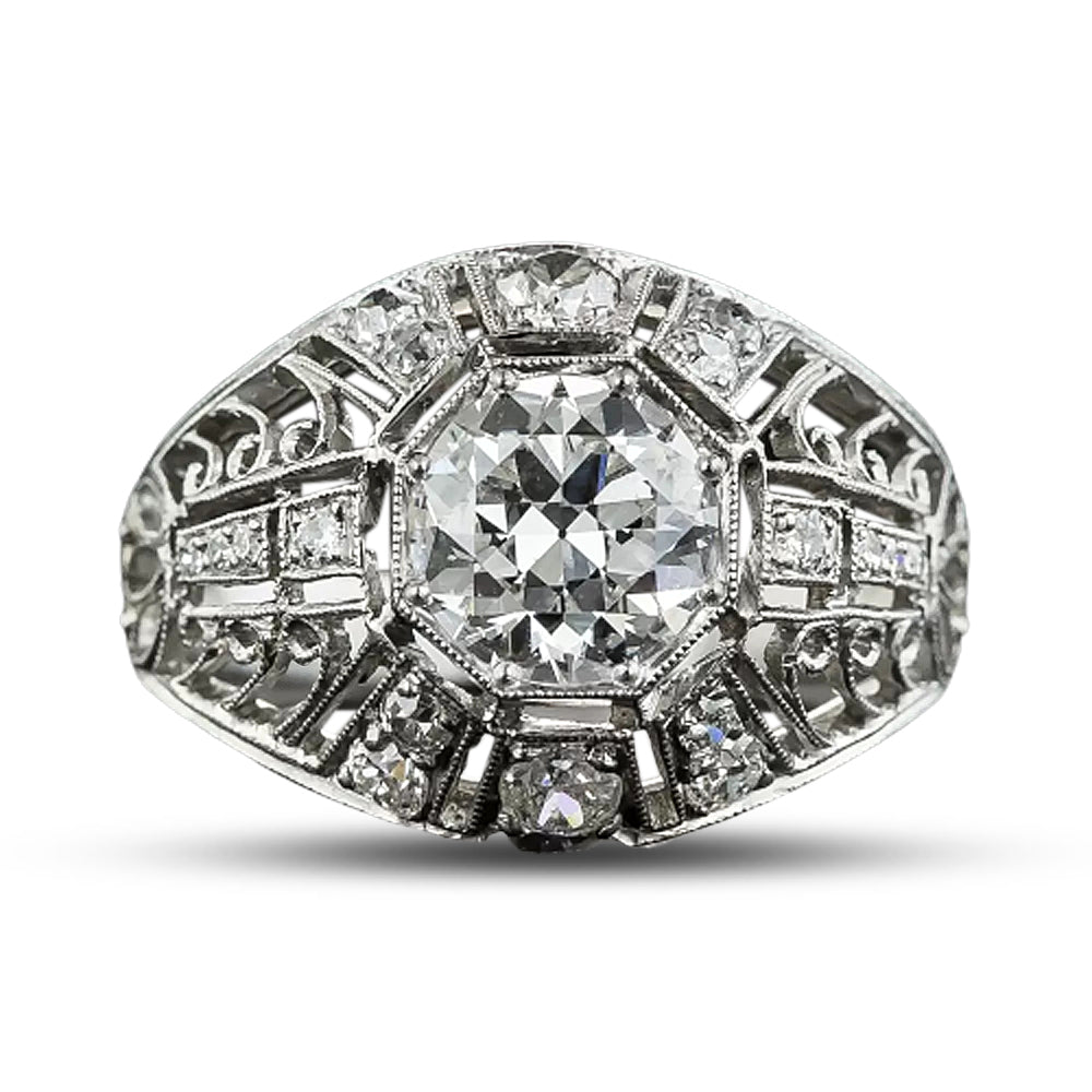 Art Deco 1.22 Carat Diamond Platinum Engagement Ring - GIA H SI1 - 5