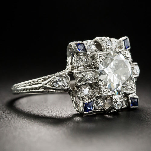 Art Deco 1.30 Carat Diamond and Sapphire* Engagement Ring - GIA  J SI2 - 6